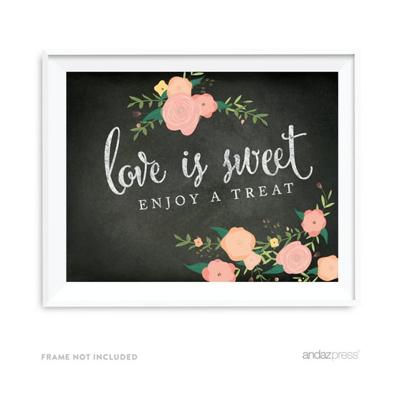 Love Is Sweet, Enjoy A Treat Chalkboard & Floral Roses Wedding Party Signs