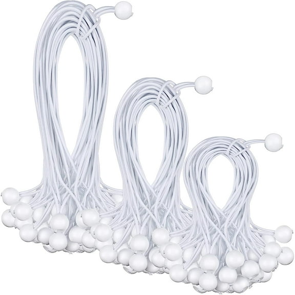 90 Pcs Bungee Balls Cords Assorted Sizes 6, 9, 11 Inch, Tarp Ball Bungee Cords Heavy Duty Outdoor Canopy Tarp Tie Down Bungee Balls for Camping Shelter Cargo Holding Wire (White)