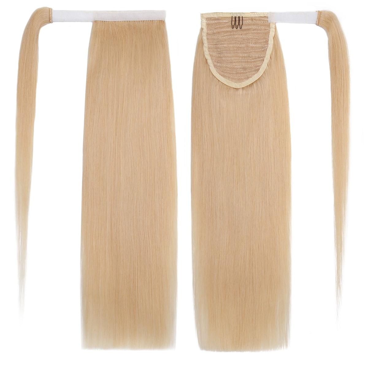SEGO Clip in Hair Extensions 100% Remy Human Hair Wrap Around Ponytail Extension Thick Long Straight Black Hairpiece with Comb Magic Paste Pony Tail