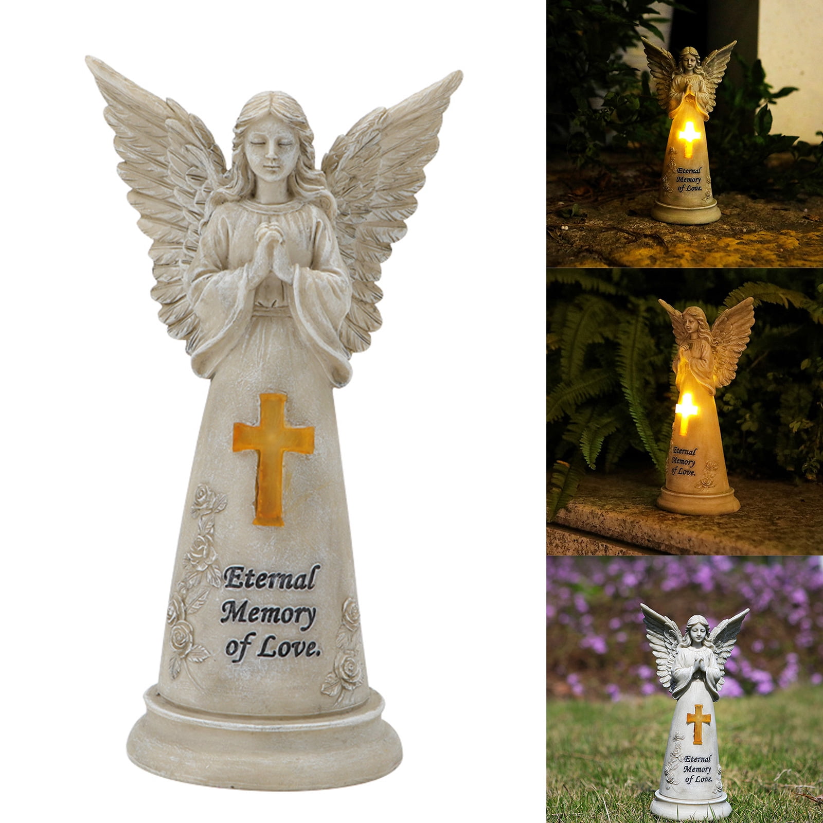 Angell Statue Garden Decors Solar Angell Figurine Praying Angles Gardens Memorial Sculpture Waterproof Angles Sculptures
