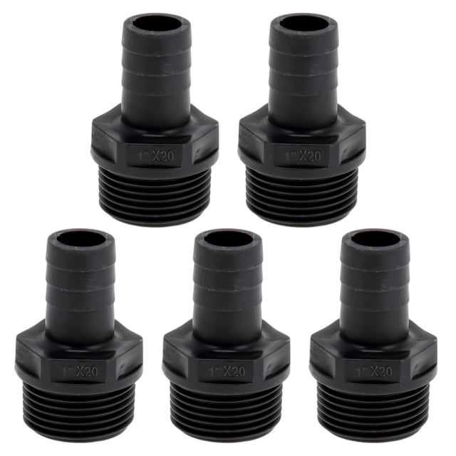 Conector de tubería recto de rosca macho BSPT de 1/2" con ajuste de barbado de plástico de 25/32" - 5 piezas