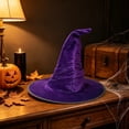 thumbnail image 5 of Witches Hat for Women Shapeable Colorful Velvet Wide Brim Pointed Halloween Purple One Size by Fnhpitd, 5 of 6