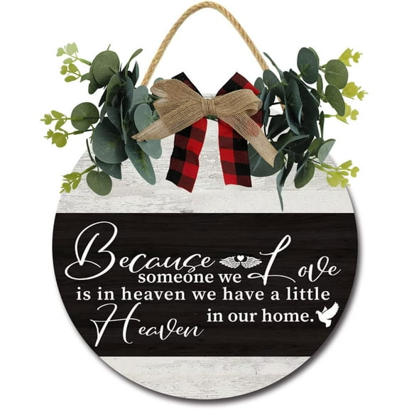 Eveokoki 12" Rustic Wooden Because Someone We Love Is In Heaven Signs for Front Porch, Porch Decor Sign, Rustic Wooden Door Hangers Front Door Outdoor Hanging Vertical Sign