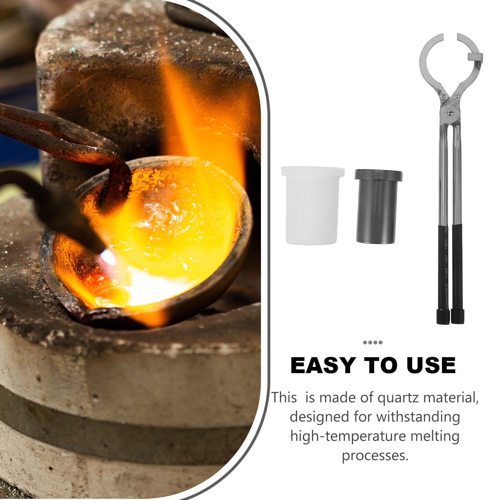 Mobestech Graphite Crucible Set with Tongs for Metal Casting, High Heat Resistance Crucibles for Efficient Heat Transfer