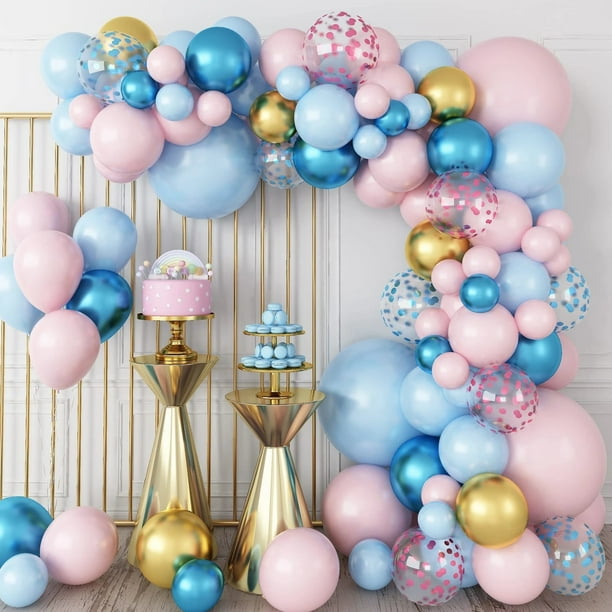 Kit para arcos de globos, 90 unidades, látex rosa, azul y dorado con globos de 5 a 45 cm