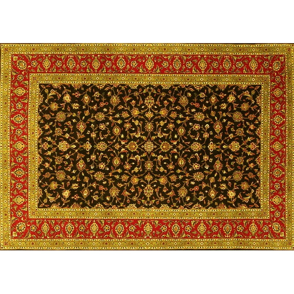Ahgly Company Machine Washable Indoor Rectangle Persian Yellow Traditional Area Rugs, 2' x 3'