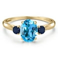 thumbnail image 3 of Gem Stone King 10K Yellow Gold Swiss Blue Topaz and Blue Sapphire 3-Stone Ring for Women | 1.80 Cttw | Oval 8X6MM | Gemstone November Birthstone | Size 8, 3 of 6