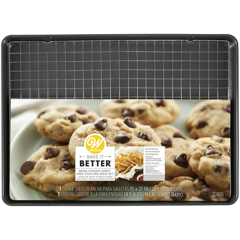 Wilton Bake It Better Non-Stick Mega Cookie Pan and Chrome Cooling Grid Set