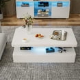 IKIFLY Modern Glossy White Coffee Table W/LED Lighting, Contemporary