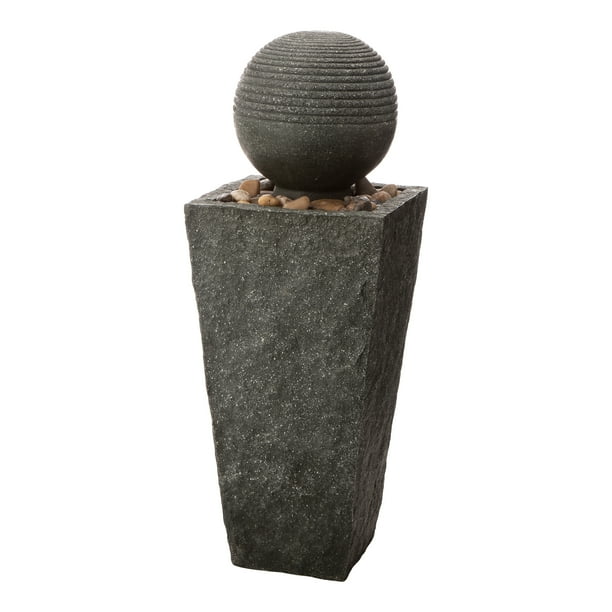 Glitzhome 31.75" High Modern Zen Pedestal & Sphere Outdoor Floor Water