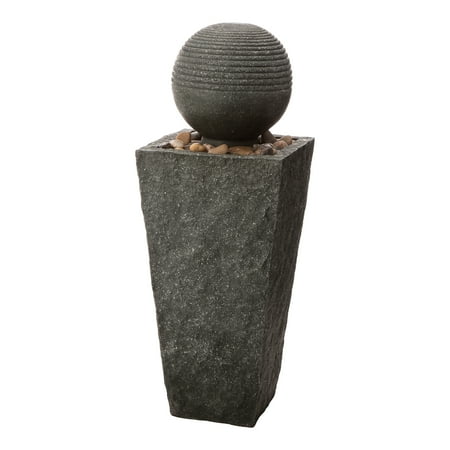 Glitzhome Polyresin Rippling Floating Sphere Pedestal Outdoor Fountain With Pump & LED Light