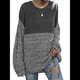 thumbnail image 1 of Suéter Holgado de Cuello Redondo para Mujer, de Otoño e Invierno, de Punto con Contraste de Colores. Gris Oscuro L, 1 of 7