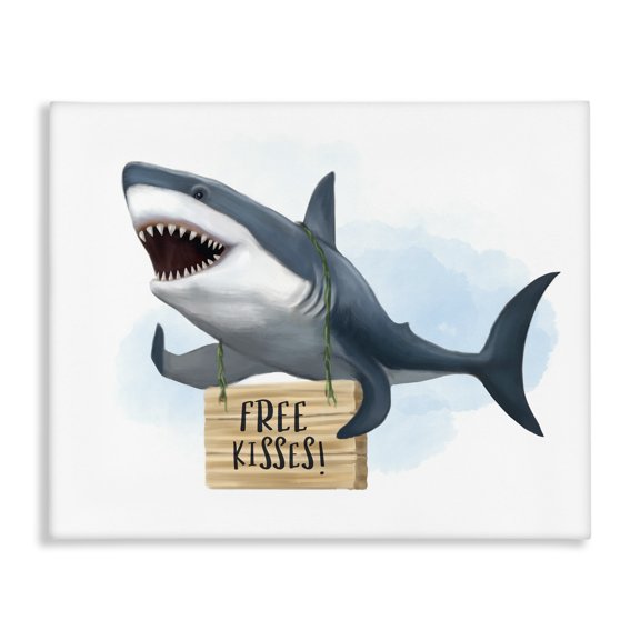 Stupell Industries Contemporary Shark with Free Kisses Sign Canvas Art, 20 x 16, by Ziwei Li