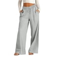 thumbnail image 4 of Kelon Women's High Waisted Wide Leg Linen Pants with Pockets Elastic Waist Loose Fit Casual Summer Beach Trousers, 4 of 9