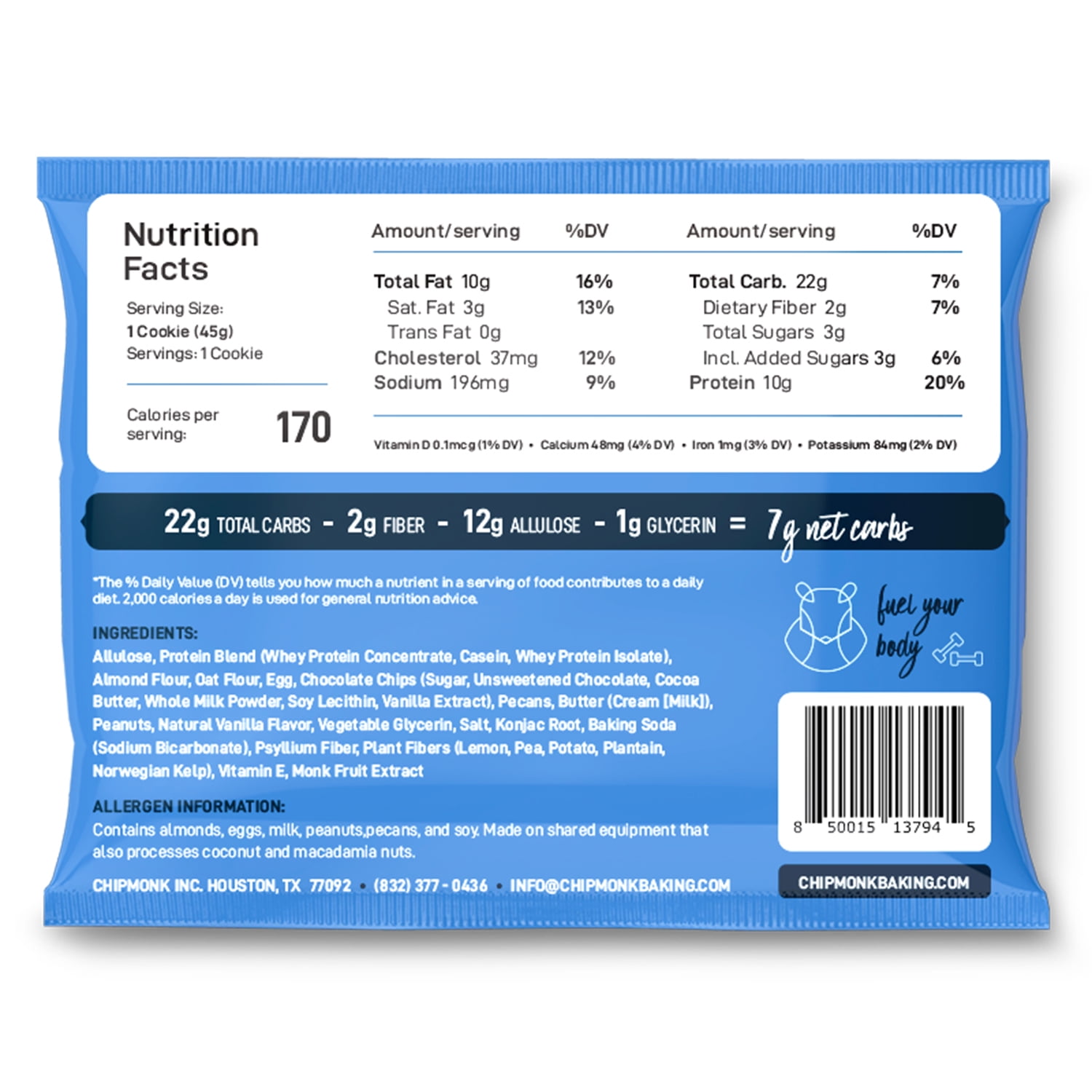 ChipMonk Baking, Chocolate Chip Pecan High Protein Cookies - Low Carb Diet Friendly Gym Snacks, Meal Replacement Cookie, Gluten-Free, Healthy Low Sugar Sweet Snack - Balanced Nutrition Baked Desserts