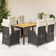 thumbnail image 1 of vidaXL 7 Piece Garden Dining Set with Cushions Black Poly Rattan, 1 of 6