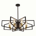 thumbnail image 4 of Modern 8-Light Geometric Chandelier, Adjustable Height Black Metal Ceiling Fixture with Gold Accents, 4 of 8