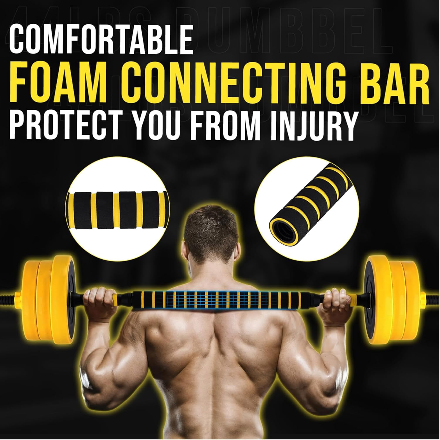 2-IN-1 Adjustable  Set for Home Gym, 44 LBS Weight Set for  and Barbell, Yellow