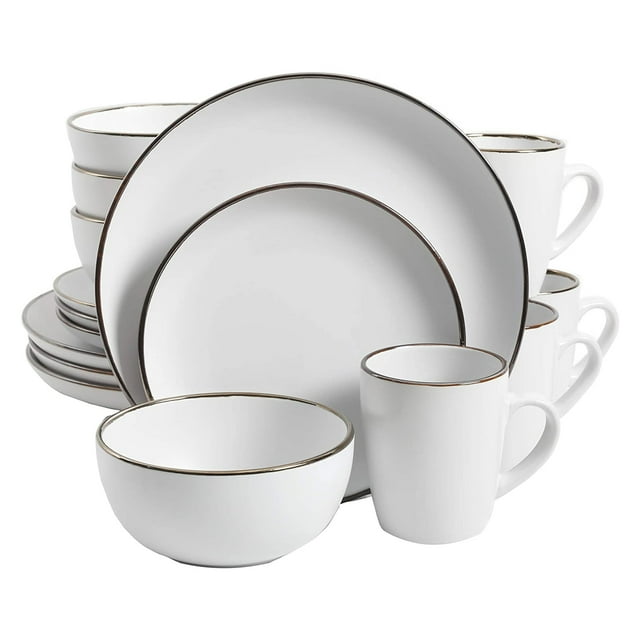 Gibson Home Rockaway Ensemble de Vaisselle en Grès Rond, Service pour 4, Blanc