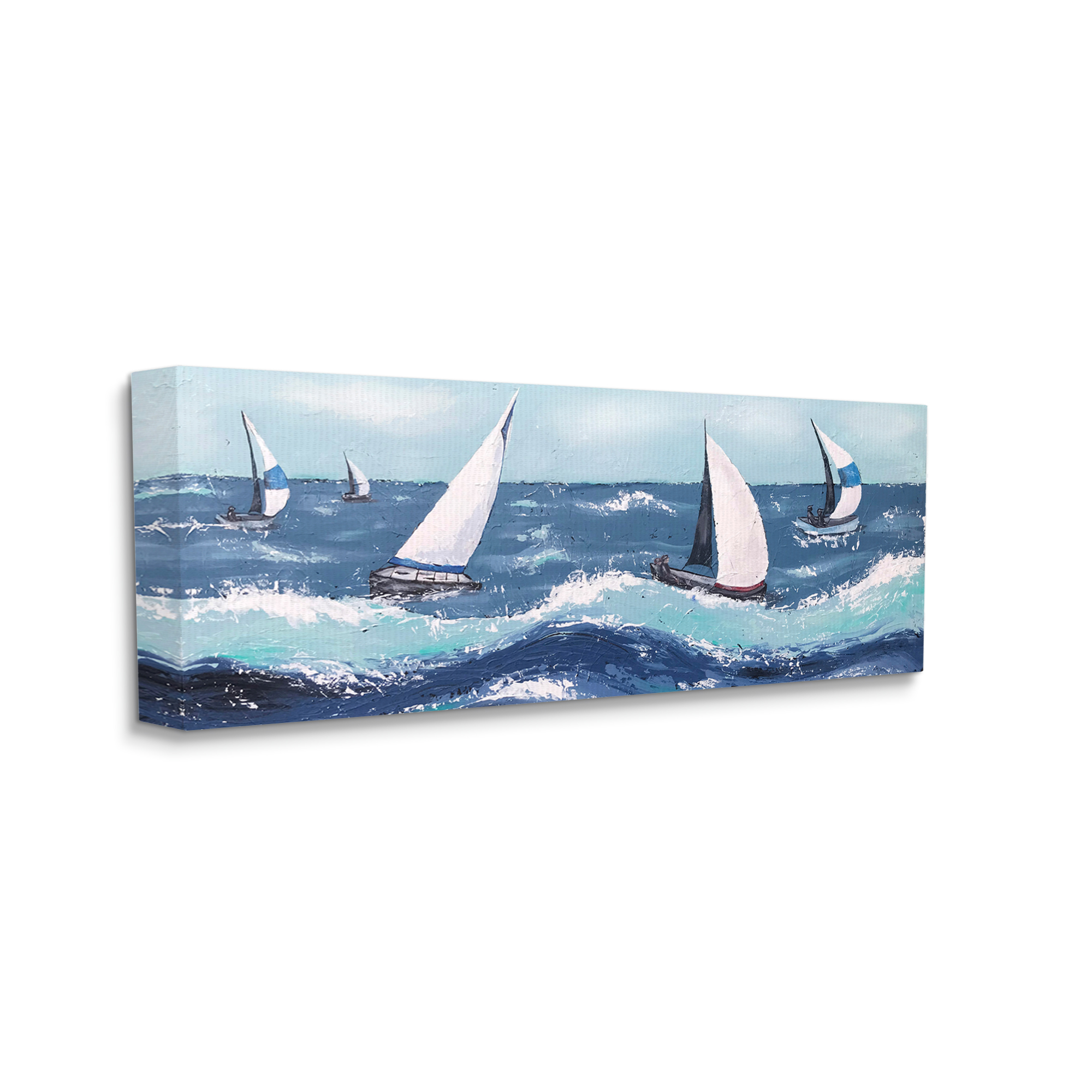 Stupell Sea Waves Splashing Sailboats Landscape Painting Gallery Wrapped Canvas Print Wall Art