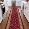 thumbnail image 4 of Ottomanson Extra Long Runner Rug 2'7" x 25' – Non-Slip Low Pile Hallway Carpet, Trellis Burgundy Red, 4 of 9