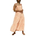 thumbnail image 3 of Qiylii Women's Causal Summer Dress Spaghetti Strap Sleeveless Plaid Beach Boho Long Maxi Dresses with Pockets, 3 of 9