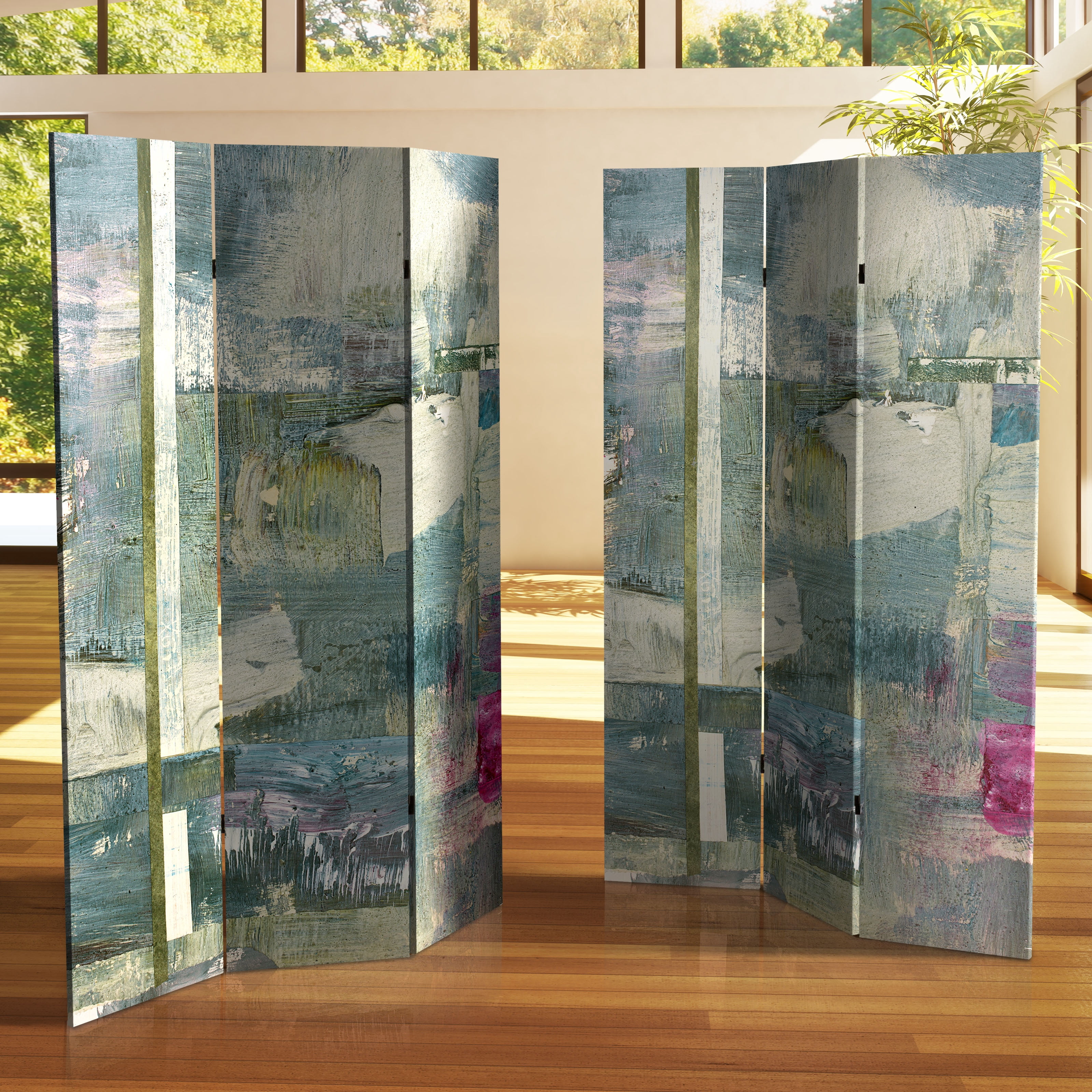 Red Lantern 6 ft. Tall Mineral Smoke Canvas Room Divider - 3 Panel, Freestanding, Gray