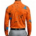 thumbnail image 4 of Mens Turn Down Collar Long Sleeve Polo Shirt Creative Paint Splatter Print Three Button Placket Casual Athletic Top, 4 of 4