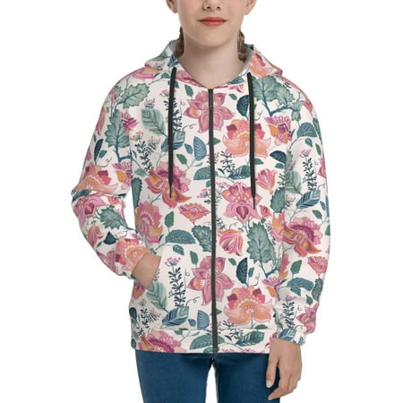 

Hoodies for Women flower leaves Long Sleeve Sweatshirt Drawstring Zip Up Hoodie with Pockets Teen Girl Clothes