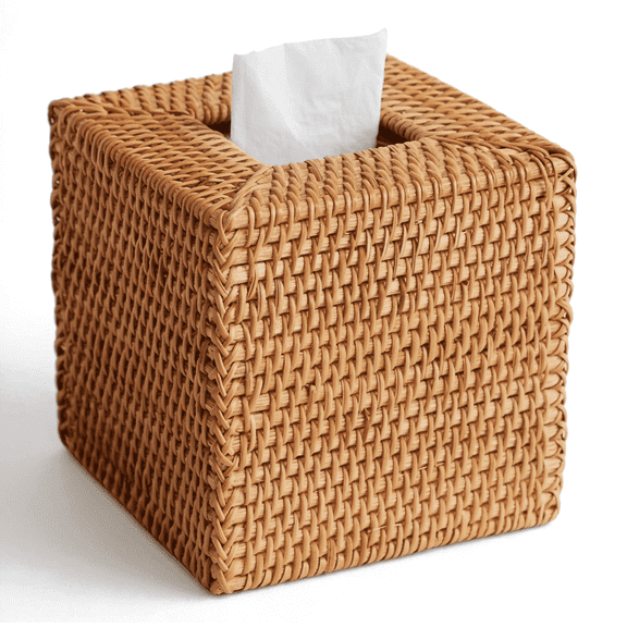 Rattan Tissue Box Cover, Square Hand Natural Wicker Tissue Box Holder, Woven Facial Tissue Holder, for Bathroom, Kitchen, Living Room, Bedroom, Desk