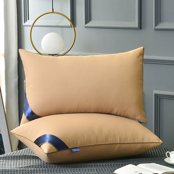 Lilgiuy 2Pcs Soft Feather Velvet Down Pillow Standard Size, Hotel-grade Feather Pillow for Sleeping, Skin-friendly Cotton Fabric Hotel Collection Bed Pillow (Khaki, 27.55" x16.53")