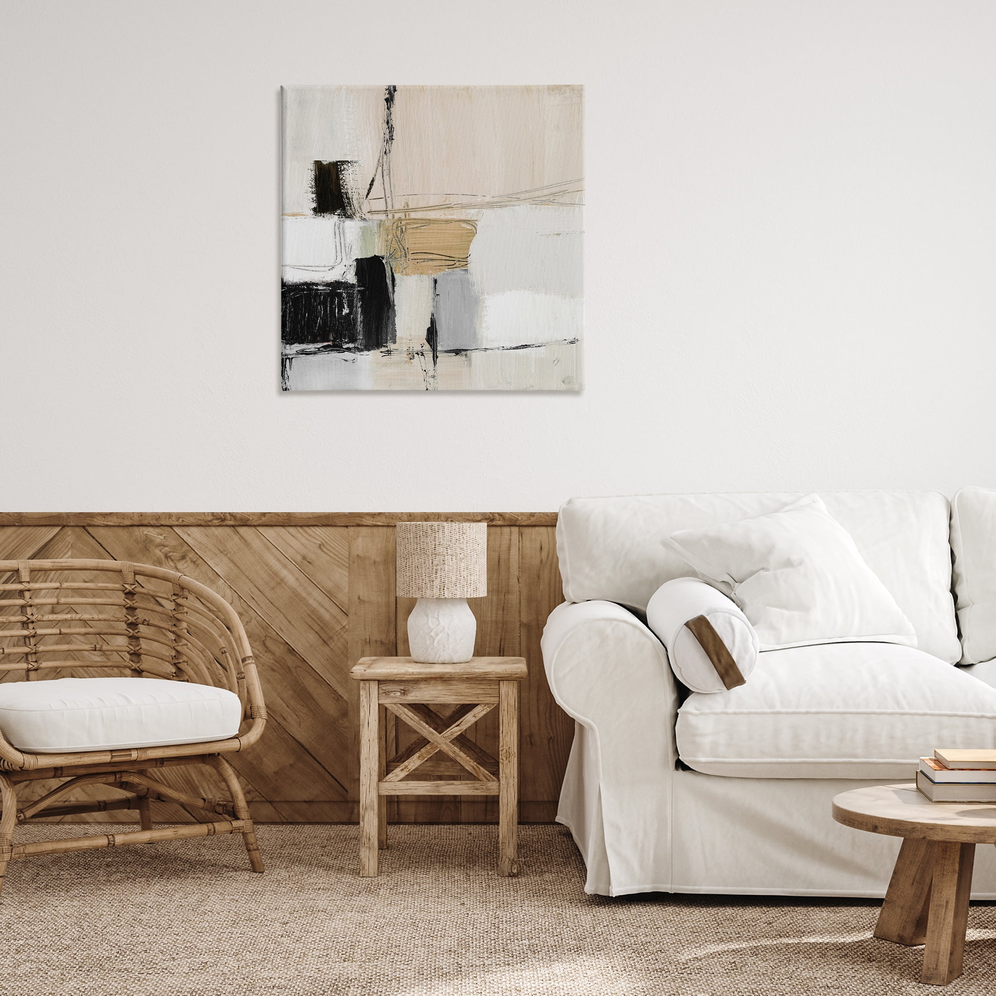 Stupell Industries Beige Black Organic Collage Abstract Painting Gallery Wrapped Canvas Art Print Wall Art, 30 x 30