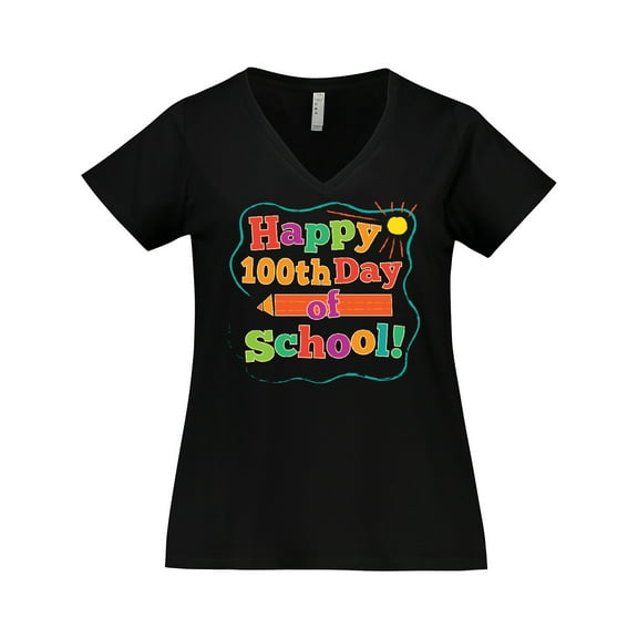 Inktastic Happy 100th Day of School Women's Plus Size V-Neck T-Shirt