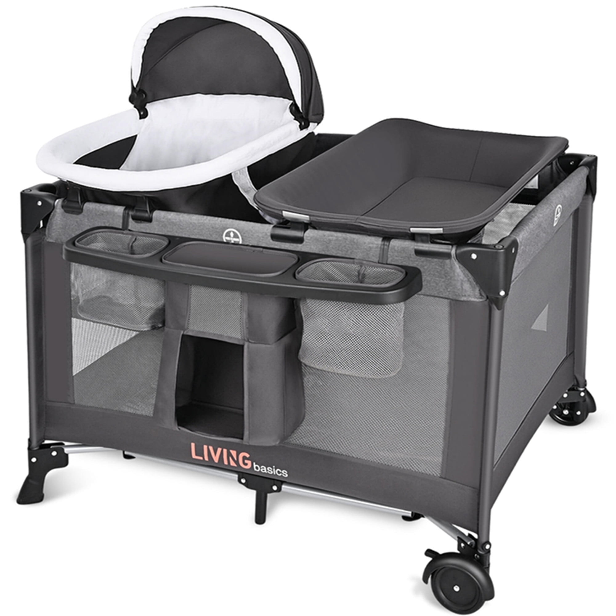 in Baby Playard with Removable Cradle and Changing Table, Foldable Baby  Crib Nursery Center with Bassinet for Home Travel Outdoor