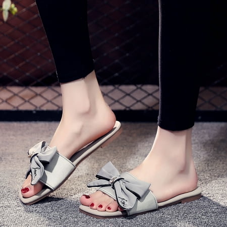 

HIBRO Women Beach Breathable Bowknot Sandals Home Slipper Flip-Flops Flat Shoes