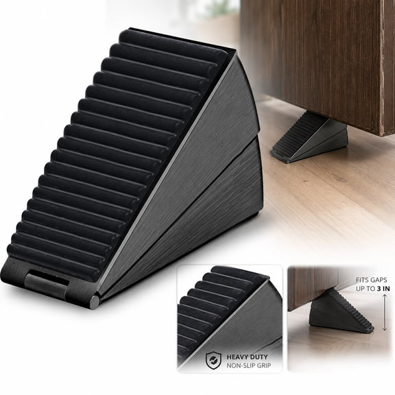 Rongsi Adjustable Spring Loaded Large Floor Door Stopper - Heavy Duty Stainless Steel Black Doorstop