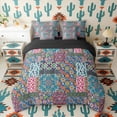 thumbnail image 2 of Erosebridal Bohemian Patchwork Twin Bedding Sets, Green Blue Pink Mandala Paisley Bedding Comforter Set, Black Reversible 7-Piece, 2 of 6