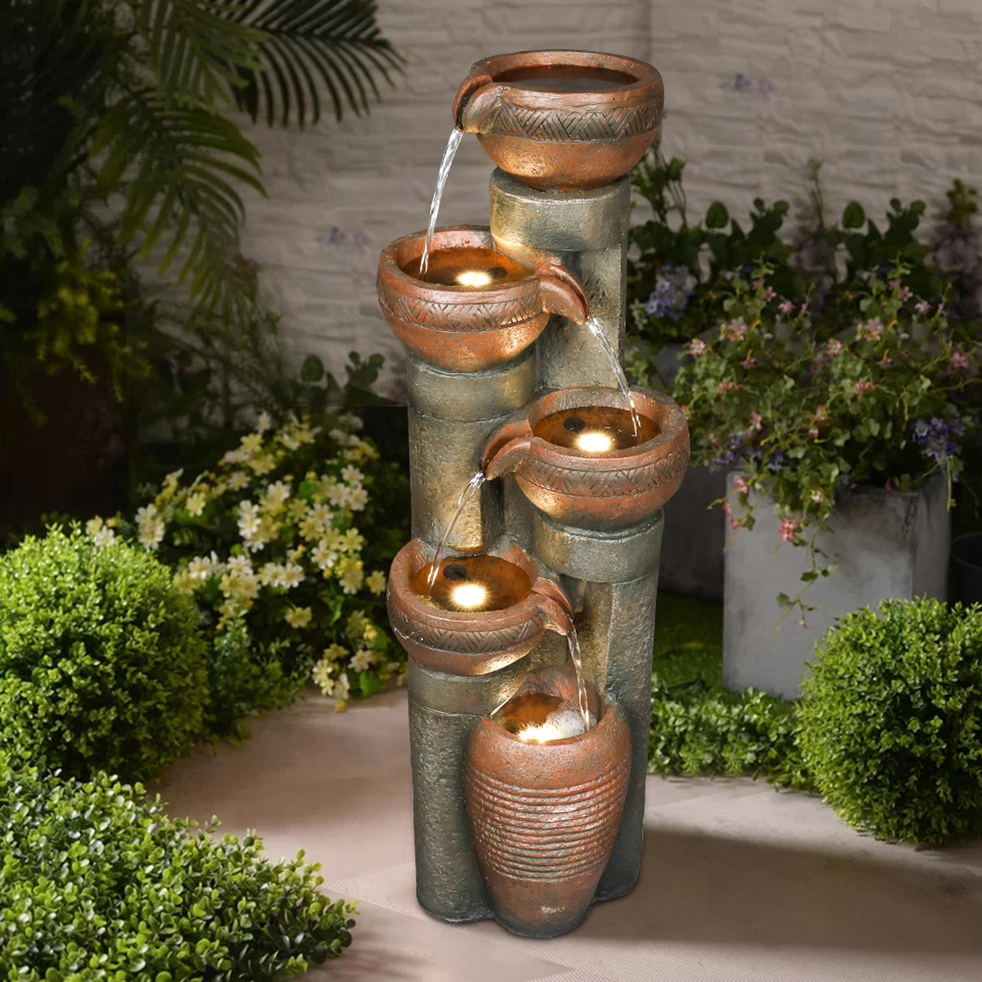 Tammesy 5-Tier 39.7" Outdoor Waterfall Fountains with LED Lights, for Home  Patio Garden Decor