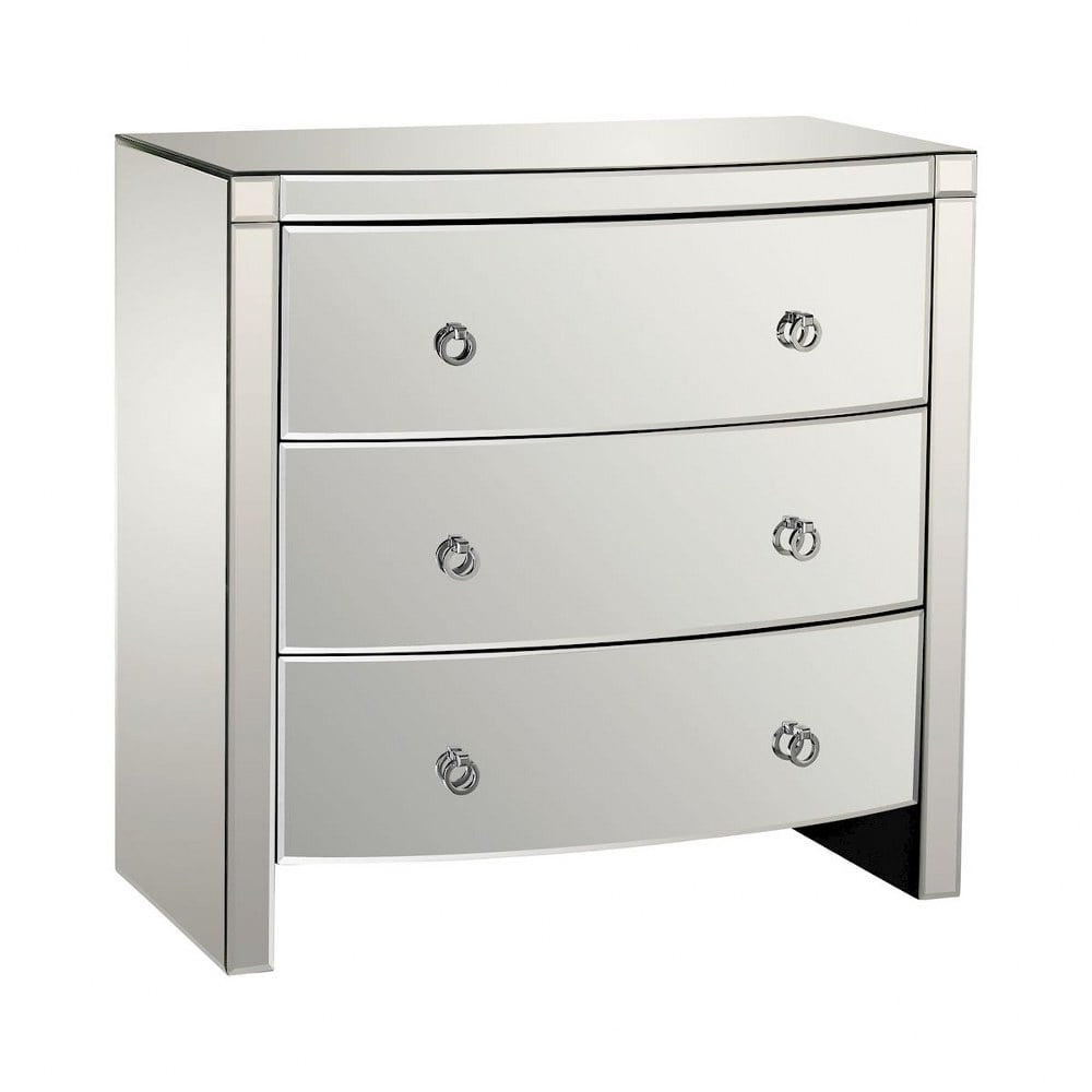 Mirrored 3 Drawer Chest With Ring Pulls, Mirrored Dresser Chest Drawers