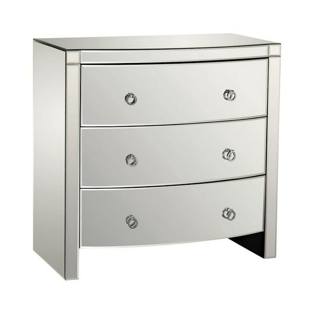 Mirrored 3 Drawer Chest With Ring Pulls, Wood And Mirrored Dresser