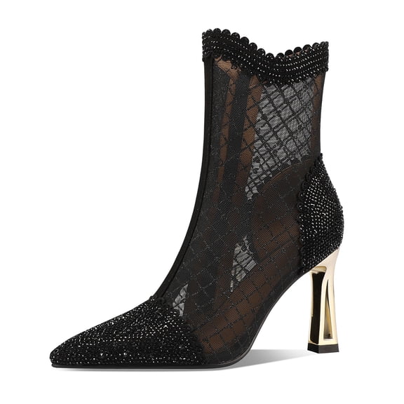 BuyShoes Shop Summer Ankle Boots for Women, 3 1/3 in High Heeled Formail Dressy Shoes, Size 4 - 10 Black