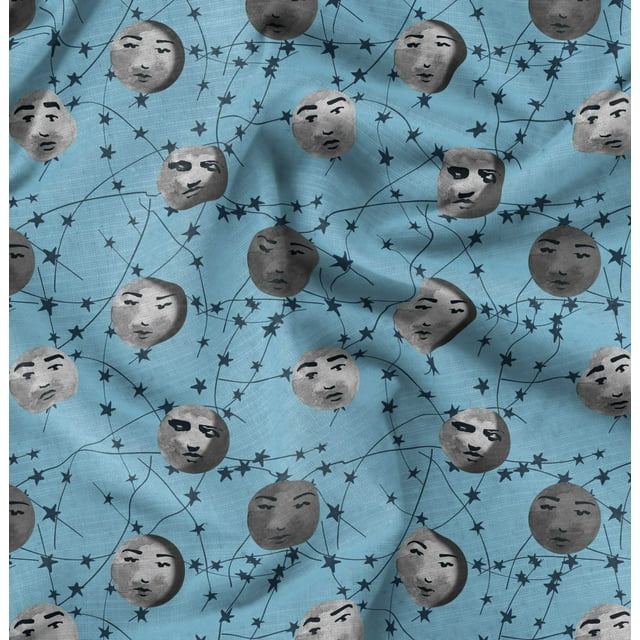 Soimoi Rayon Crepe Fabric Moon & Stars Galaxy Print Sewing Fabric Yard 46 Inch Wide