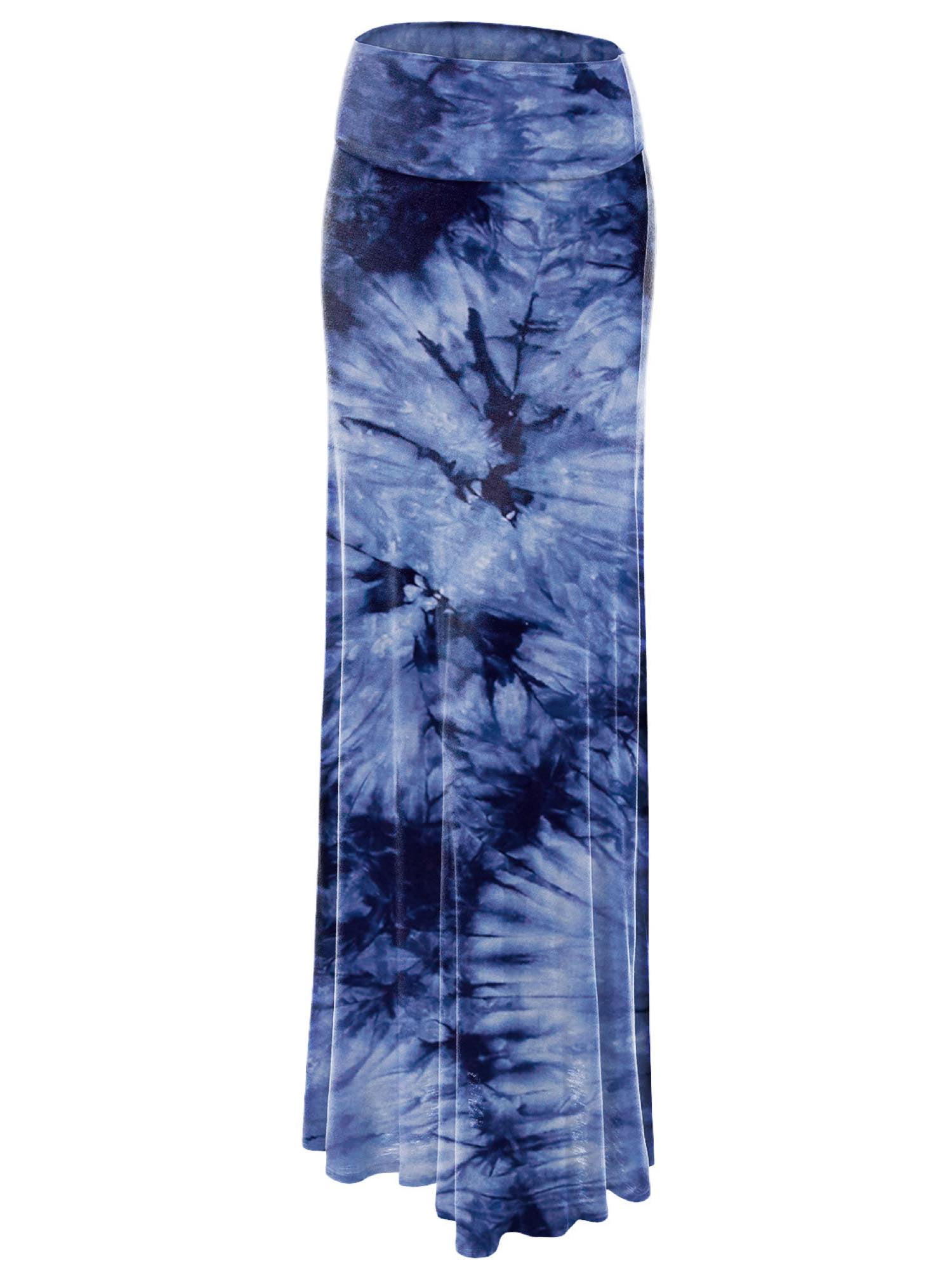 Made by Johnny - MBJ WB1058 Womens Tie Dye Fold Over Maxi Skirt M NAVY ...