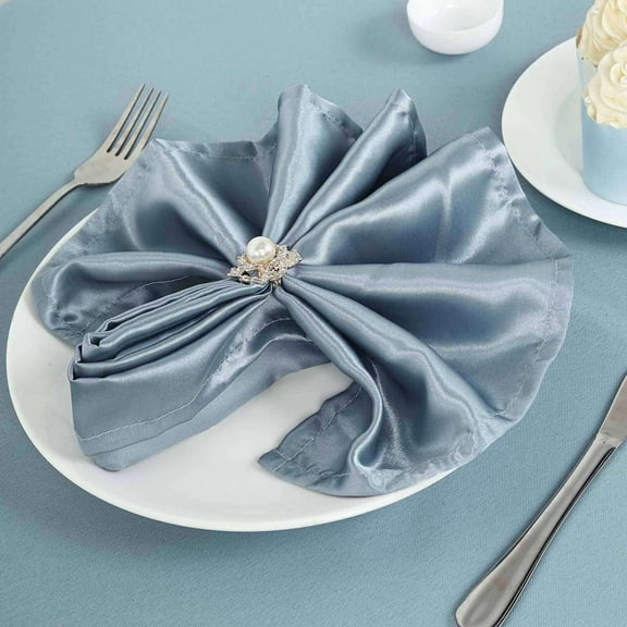 Efavormart 20"x20" Dusty Blue Wholesale SATIN Linen Napkins For Wedding Birthday Restaurant Party Tableware Decoration - 25 PCS