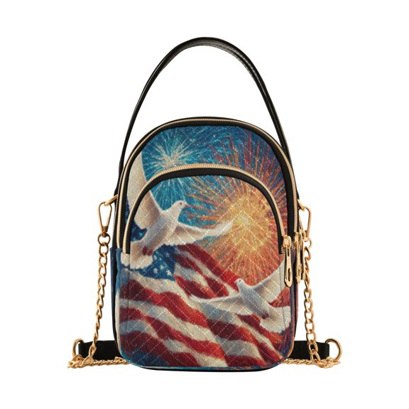 Leather Handbag Crossbody Bag White Dove and American Flag