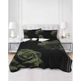 thumbnail image 3 of Sage Green Rose Twin Size Down Alternative Comforter,Lightweight Comforter Quilt Bedding Set with Pillow Shams Vintage Abstract Garden Flower Floral Black Bed Comforter Duvet Insert 68"x86", 3 of 7