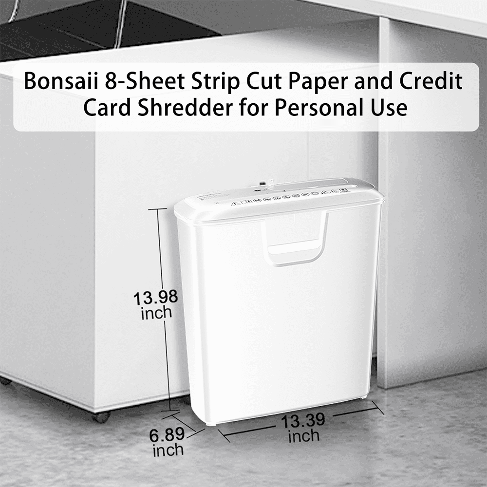 Bonsaii Home Office Shredder, 8-Sheet Strip-Cut, Shreds CDs/Credit Cards, Features Overheat Protection, 3.4-Gallon Bin, White