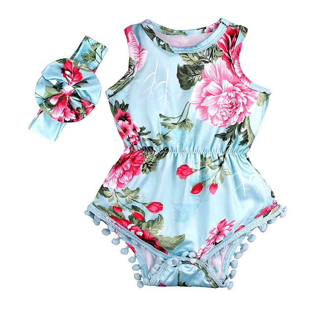 Body Para Bebé, Conjunto De Canastilla, Mono Sin Mangas Para Niño Pequeño, Diadema Con Estampado De Flores, Ropa De Dos Piezas Para Niños, Verde Odeerbi LM103-5605