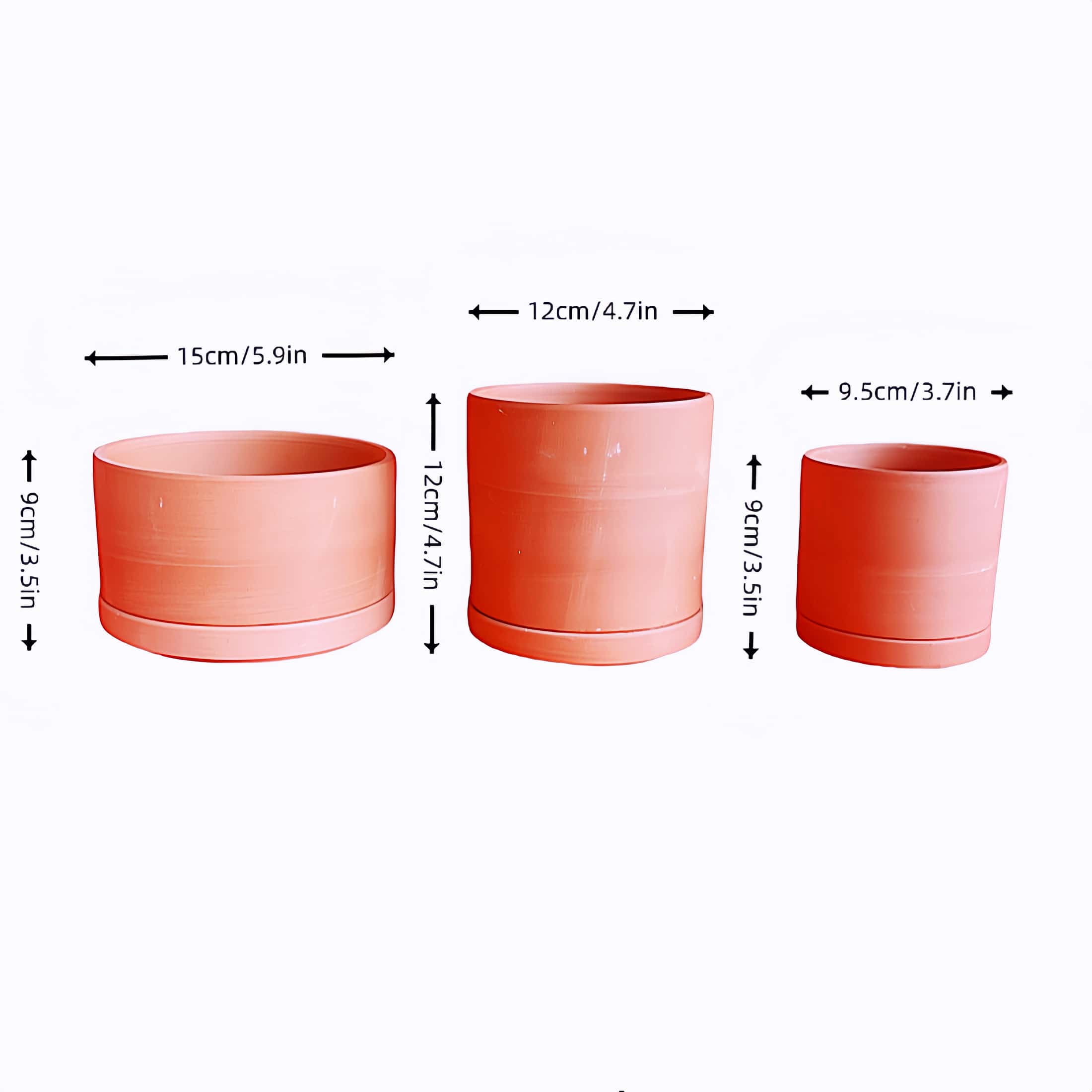 Unbranded Terracotta Flower Pots, 5.9" x 3.5" x 4.7", Round, Red, 3 Count with Drainage Holes
