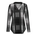 thumbnail image 4 of Plaid Camisas pullover V Masajeadores de cuello manga larga casual color bloque moda Plaid camisa túnica para las mujeres, 4 of 7